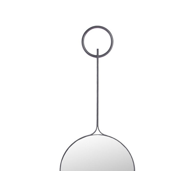 Vertical Dual Round Wall Mirror with Ring Handle, Black and Silver