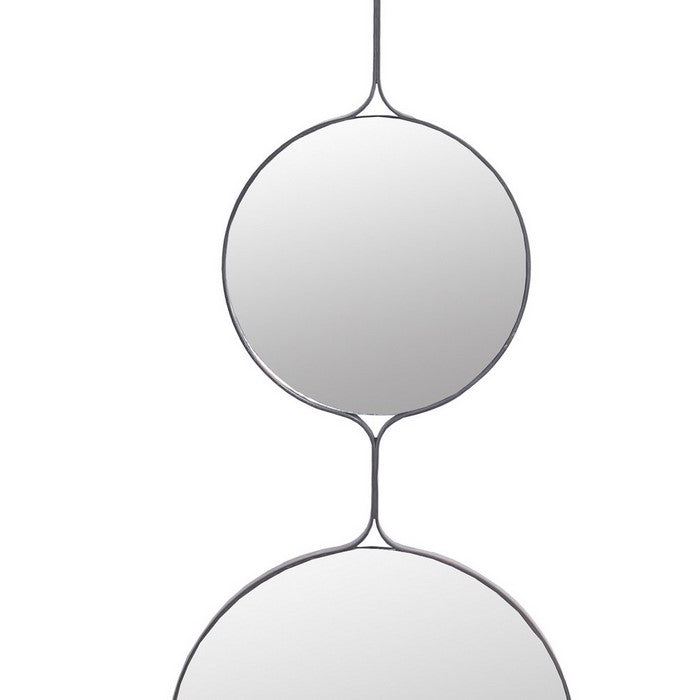 Vertical Dual Round Wall Mirror with Ring Handle, Black and Silver