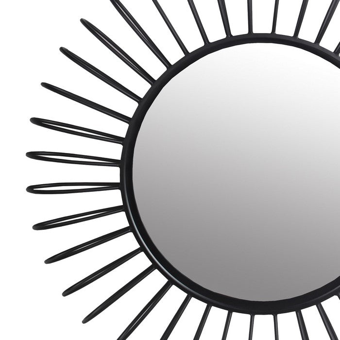 Sunburst Design Metal Frame Wall Mirror, Large, Black and Silver