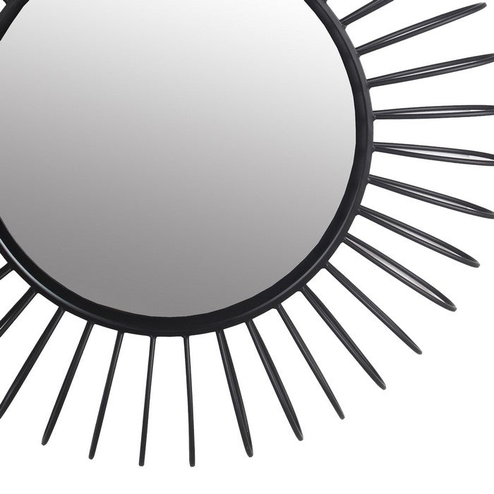 Sunburst Design Metal Frame Wall Mirror, Large, Black and Silver