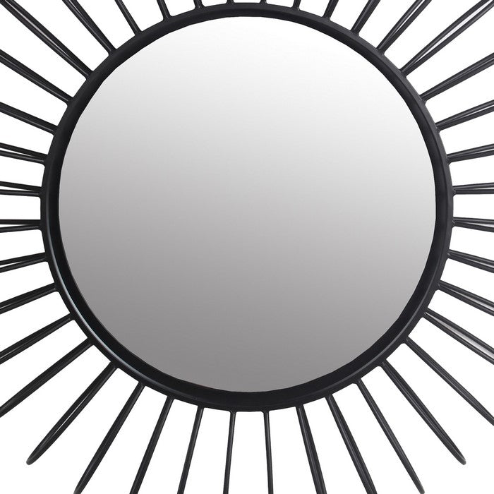 Sunburst Design Metal Frame Wall Mirror, Large, Black and Silver