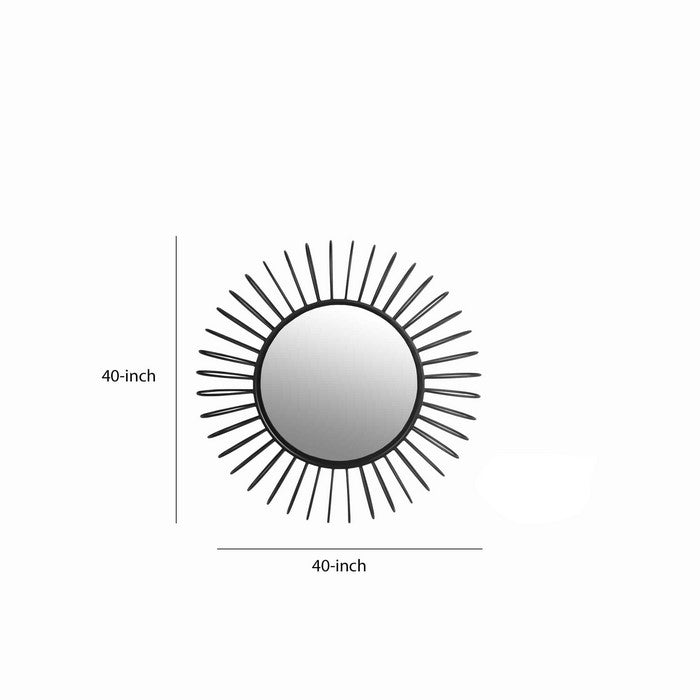 Sunburst Design Metal Frame Wall Mirror, Large, Black and Silver