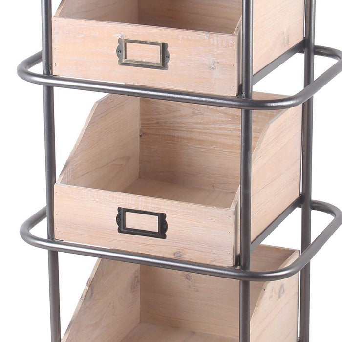 Tubular Metal Frame Accent Table with 3 Storage Boxes, Brown and Gray