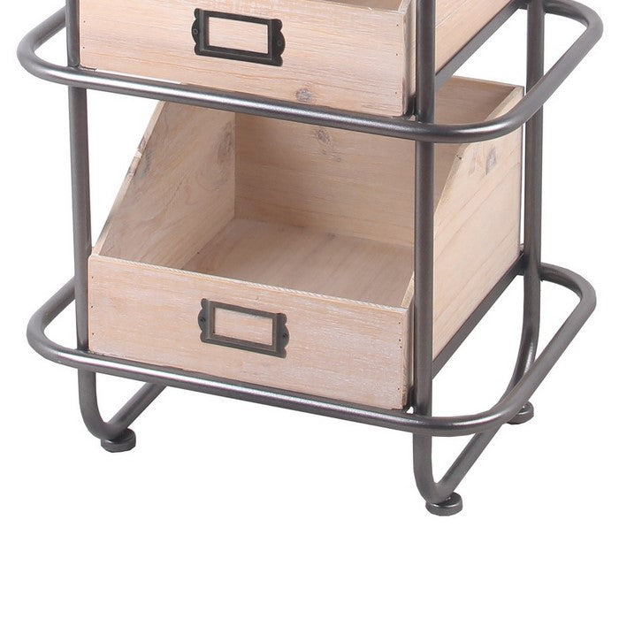 Tubular Metal Frame Accent Table with 3 Storage Boxes, Brown and Gray