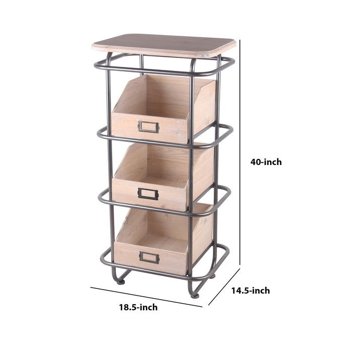 Tubular Metal Frame Accent Table with 3 Storage Boxes, Brown and Gray