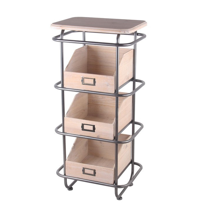 Tubular Metal Frame Accent Table with 3 Storage Boxes, Brown and Gray