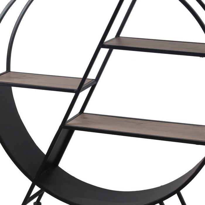 Contemporary Metal Accent Table with 3 Open Shelves, Black and Gray