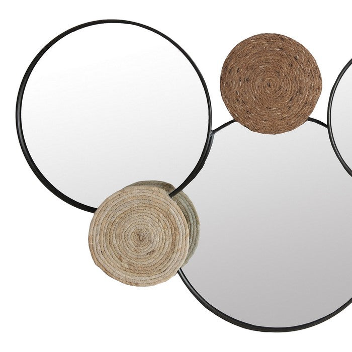 Metal Frame Tri Wall Mirror with Spiral Rope Accents, Black and Brown