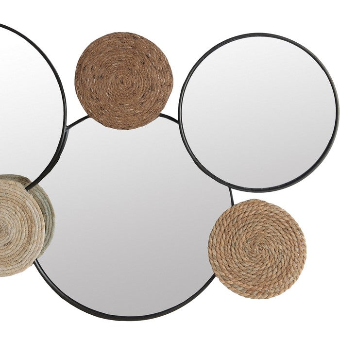 Metal Frame Tri Wall Mirror with Spiral Rope Accents, Black and Brown
