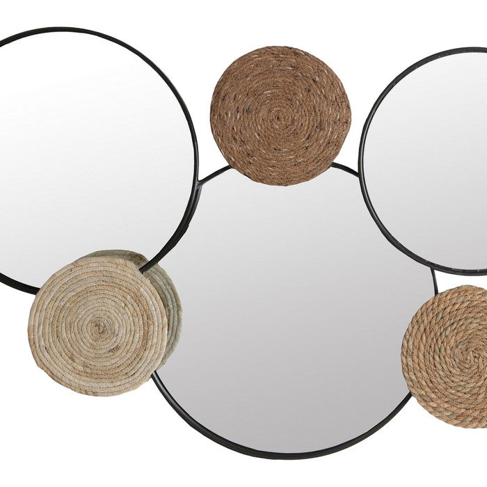 Metal Frame Tri Wall Mirror with Spiral Rope Accents, Black and Brown