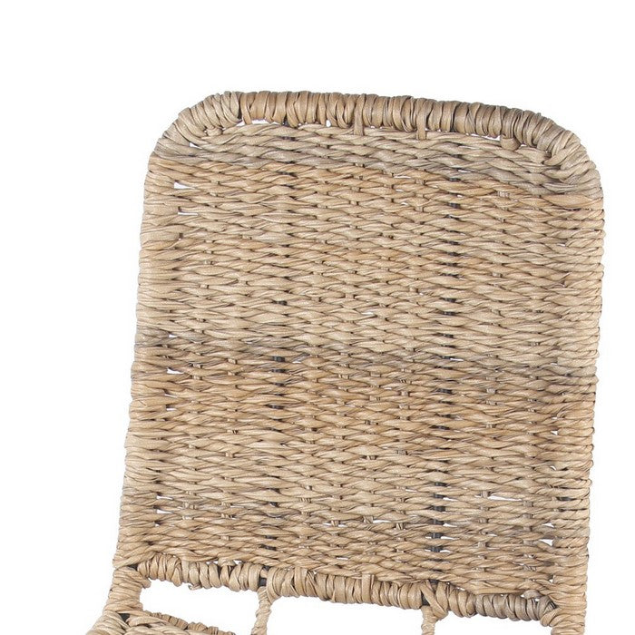 Tubular Metal Frame Chair with Rattan Seating, Beige and Black