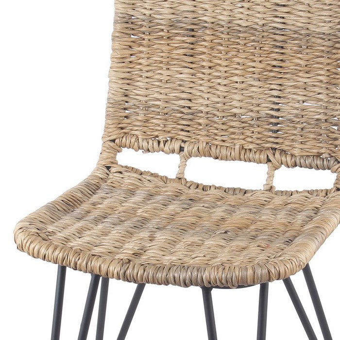 Tubular Metal Frame Chair with Rattan Seating, Beige and Black