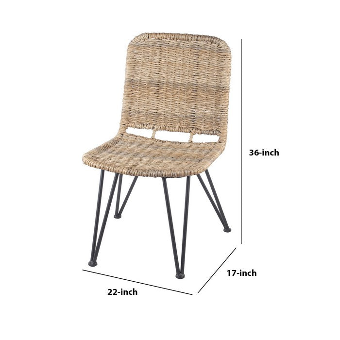 Tubular Metal Frame Chair with Rattan Seating, Beige and Black