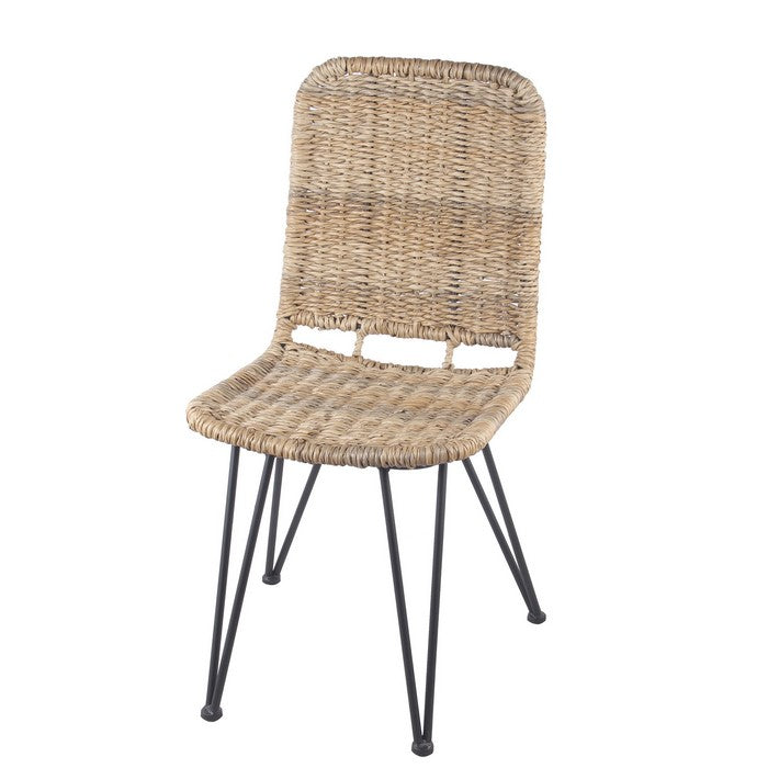 Tubular Metal Frame Chair with Rattan Seating, Beige and Black