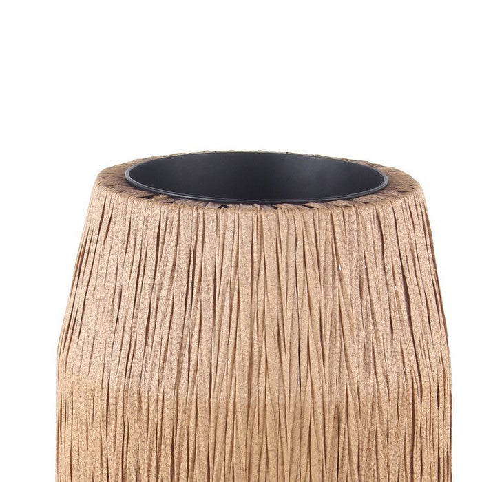 Drum Shape Metal Planter with Woven Body, Large, Black and Brown
