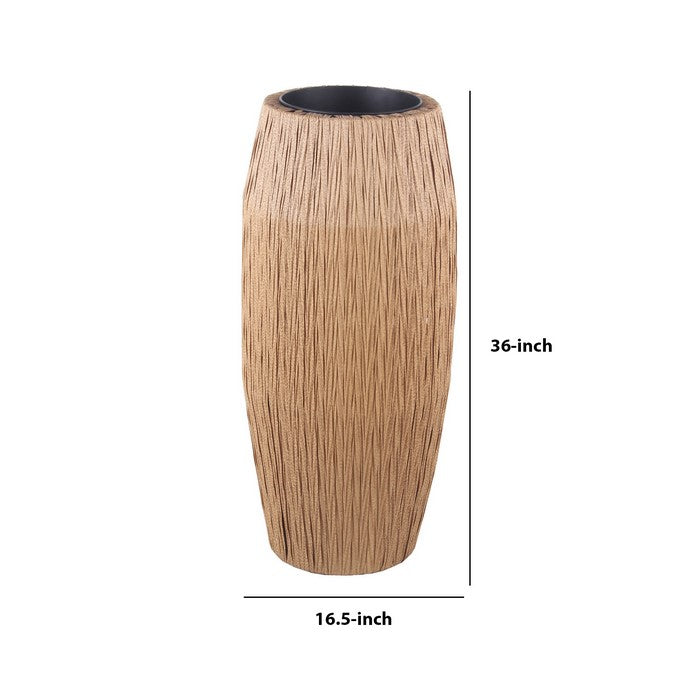 Drum Shape Metal Planter with Woven Body, Large, Black and Brown