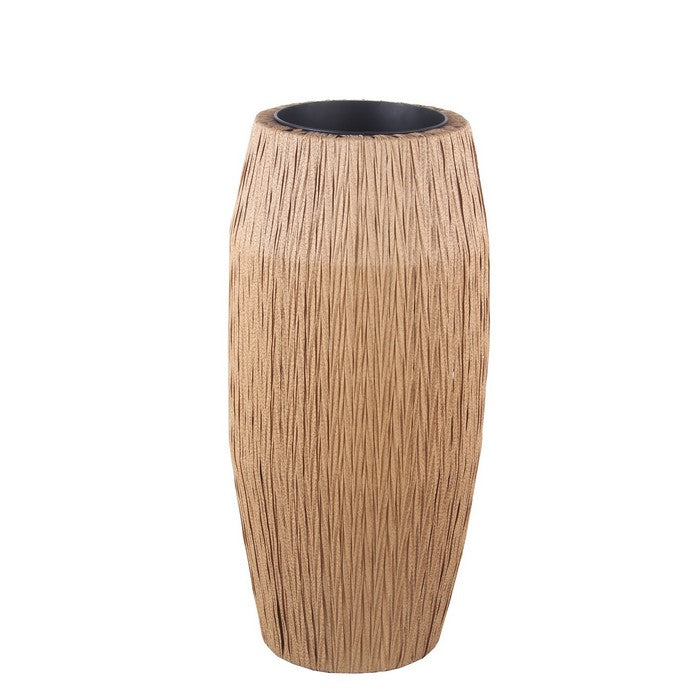 Drum Shape Metal Planter with Woven Body, Large, Black and Brown