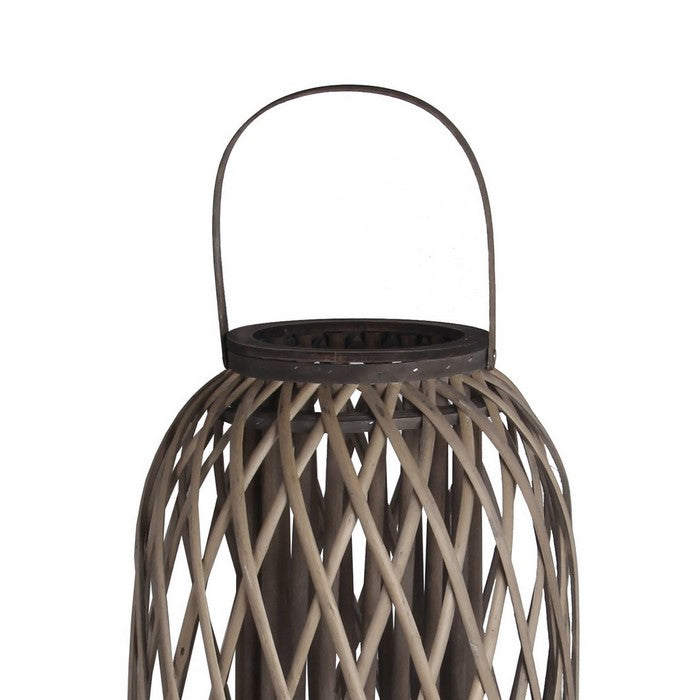 Lattice Design Bamboo Lantern with Glass Candle Holder, Large, Brown