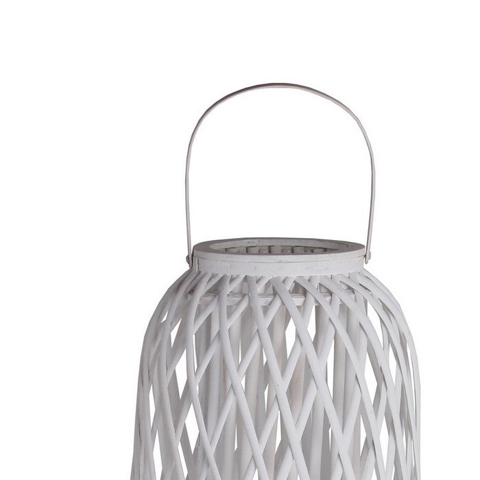 Lattice Design Bamboo Lantern with Glass Candle Holder, Large, White