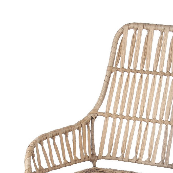 Rattan Woven Chair with Angled Metal Legs, Black and Beige