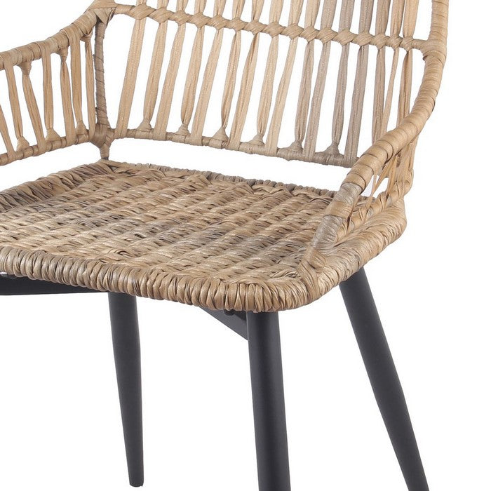 Rattan Woven Chair with Angled Metal Legs, Black and Beige