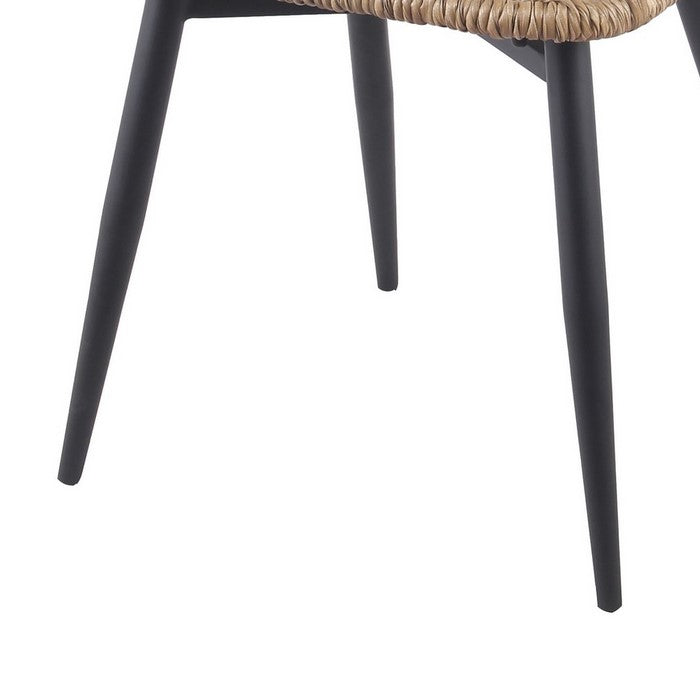 Rattan Woven Chair with Angled Metal Legs, Black and Beige