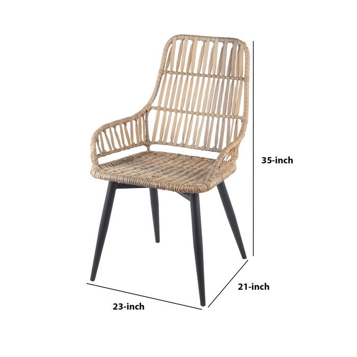 Rattan Woven Chair with Angled Metal Legs, Black and Beige