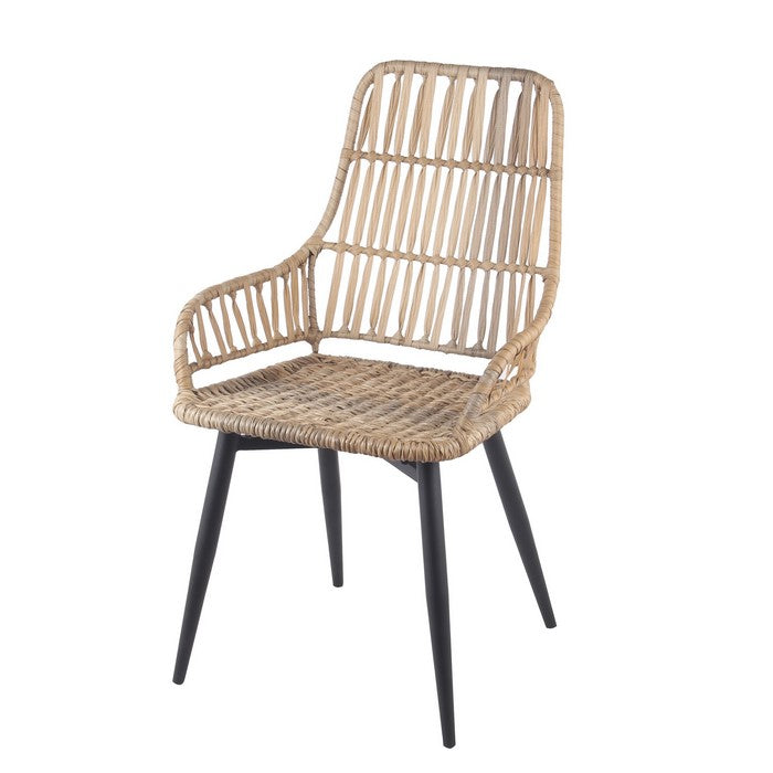 Rattan Woven Chair with Angled Metal Legs, Black and Beige