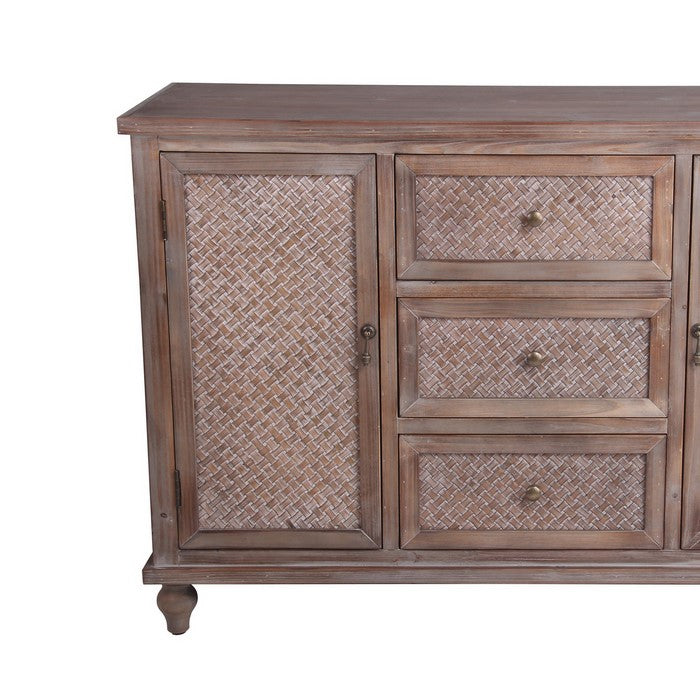 3 Drawer and 2 Door Accent Stand with Turned Legs, Weathered Brown