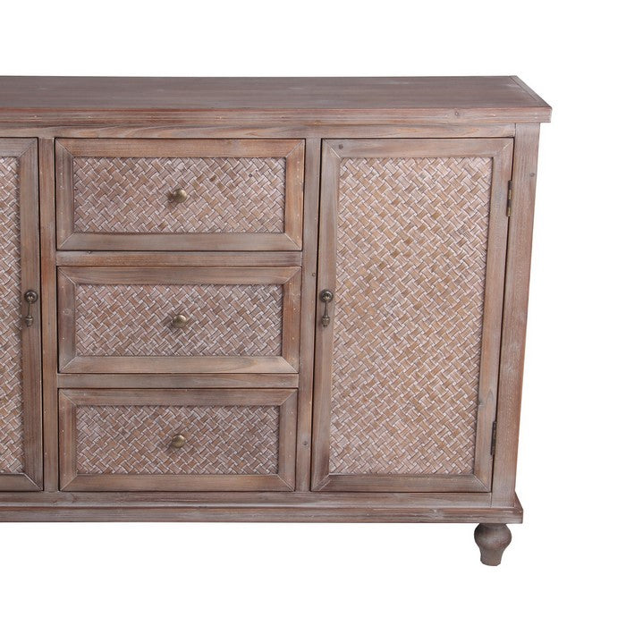 3 Drawer and 2 Door Accent Stand with Turned Legs, Weathered Brown