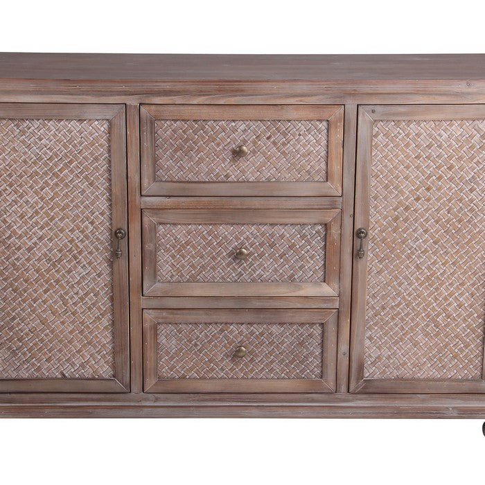 3 Drawer and 2 Door Accent Stand with Turned Legs, Weathered Brown