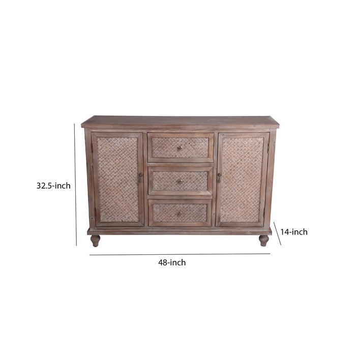 3 Drawer and 2 Door Accent Stand with Turned Legs, Weathered Brown