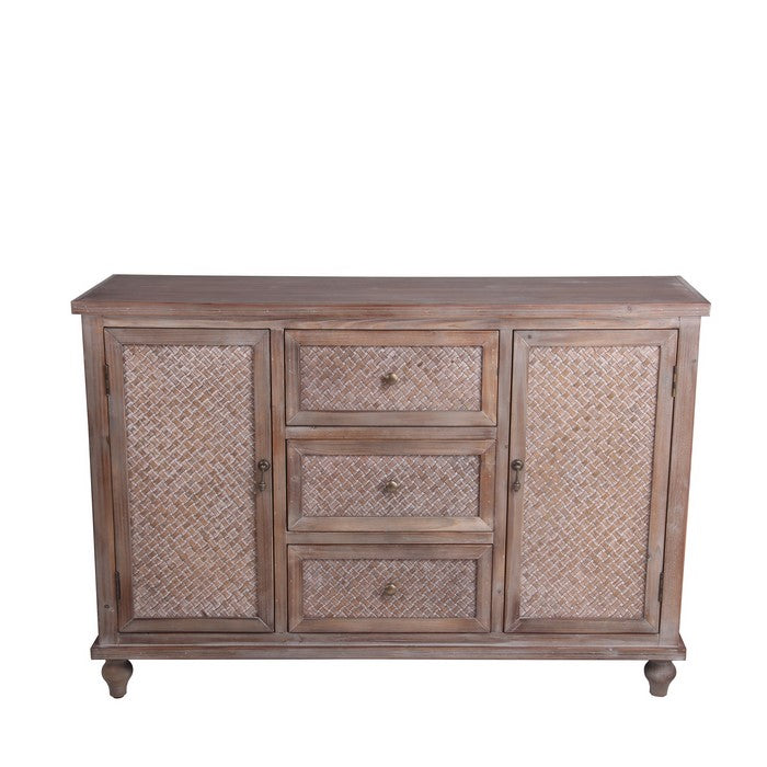 3 Drawer and 2 Door Accent Stand with Turned Legs, Weathered Brown
