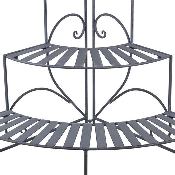 3 Tier Double Scroll Adjustable Metal Plant Stand, Gray