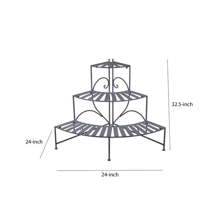 3 Tier Double Scroll Adjustable Metal Plant Stand, Gray