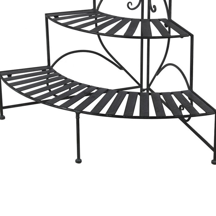 3 Tier Double Scroll Adjustable Metal Plant Stand, Black