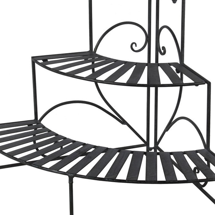 3 Tier Double Scroll Adjustable Metal Plant Stand, Black