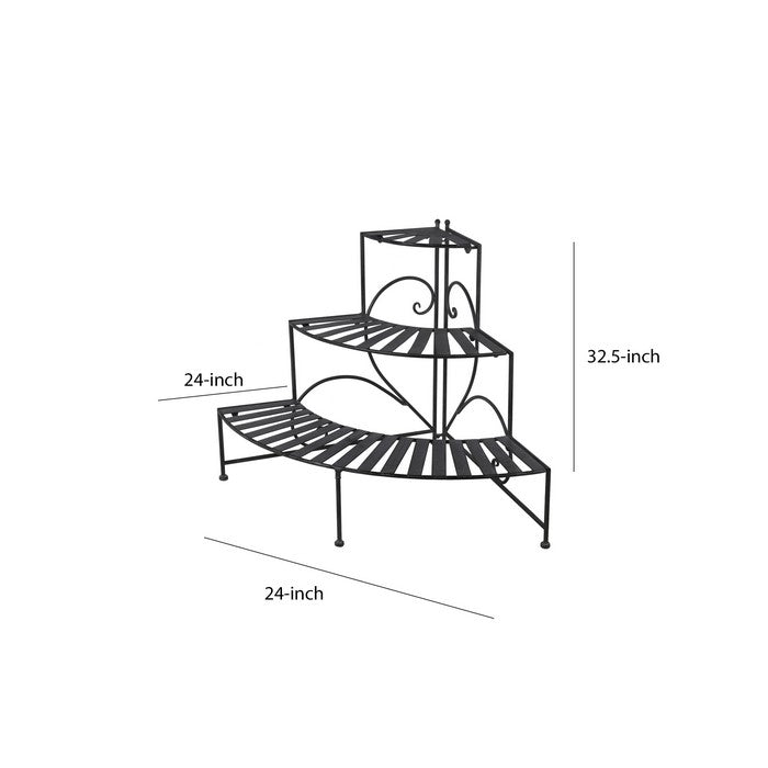 3 Tier Double Scroll Adjustable Metal Plant Stand, Black