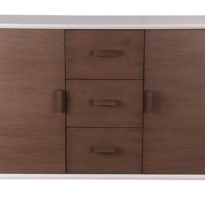 Mid Century Style Sideboard with 2 Doors and 3 Drawers, White and Brown