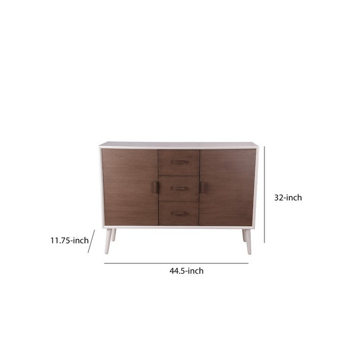 Mid Century Style Sideboard with 2 Doors and 3 Drawers, White and Brown
