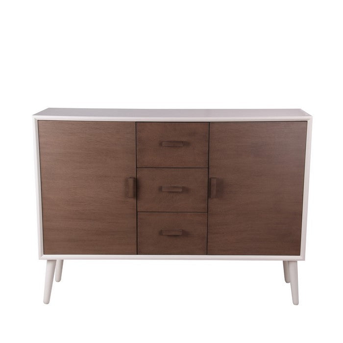 Mid Century Style Sideboard with 2 Doors and 3 Drawers, White and Brown