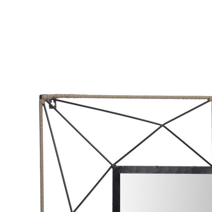 Square Dual Metal Encased Wall Mirror with Geometric Design,Black and Beige