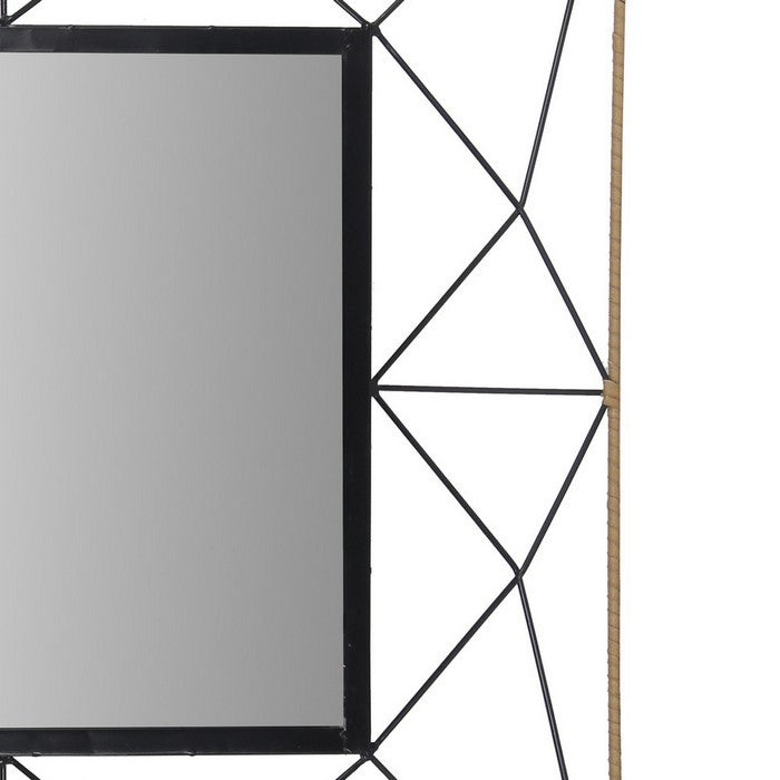 Square Dual Metal Encased Wall Mirror with Geometric Design,Black and Beige