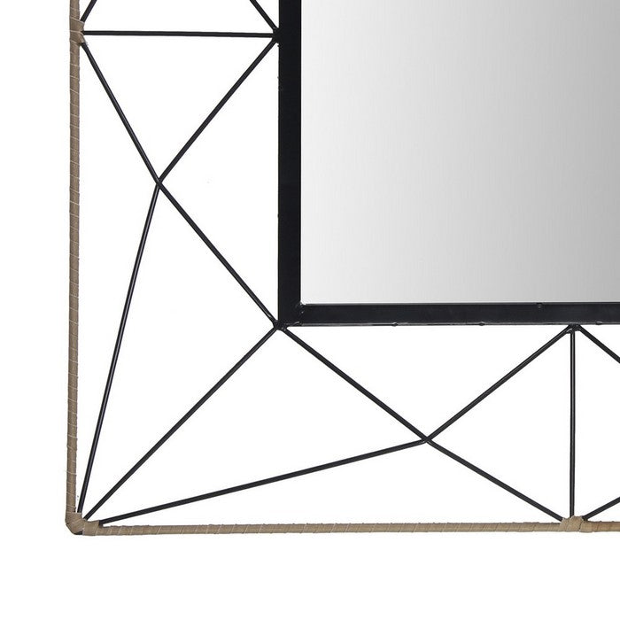 Square Dual Metal Encased Wall Mirror with Geometric Design,Black and Beige