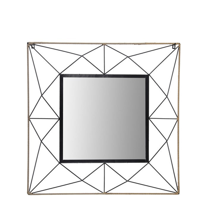 Square Dual Metal Encased Wall Mirror with Geometric Design,Black and Beige
