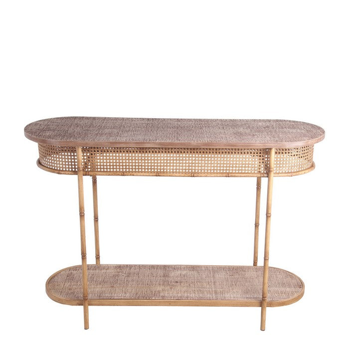 Lattice Design Oblong Shape Bamboo Accent Table with Bottom Shelf, Brown