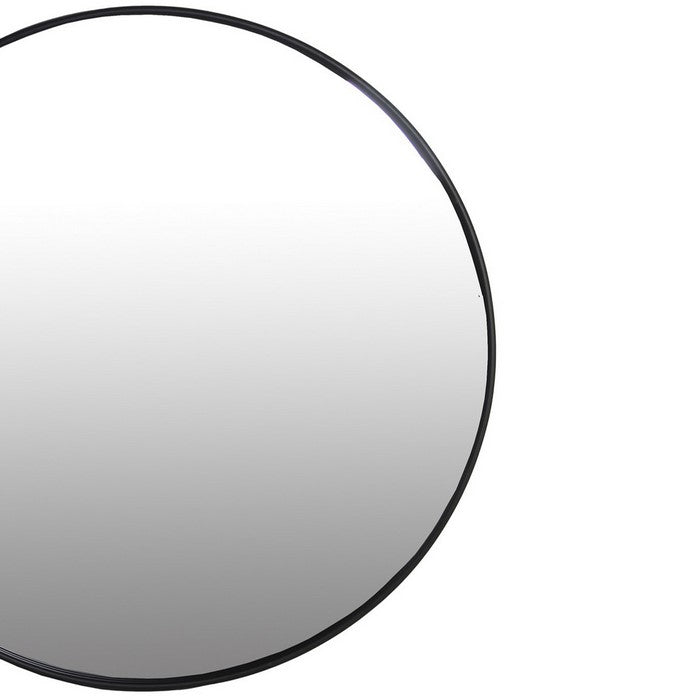 Metal Round Wall Mirror with Wooden Backing, Set of 2, Black and Silver