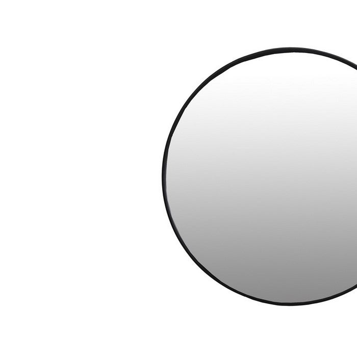 Metal Round Wall Mirror with Wooden Backing, Set of 2, Black and Silver