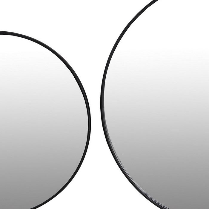 Metal Round Wall Mirror with Wooden Backing, Set of 2, Black and Silver