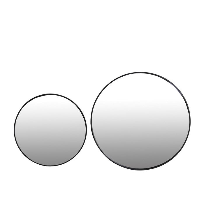 Metal Round Wall Mirror with Wooden Backing, Set of 2, Black and Silver